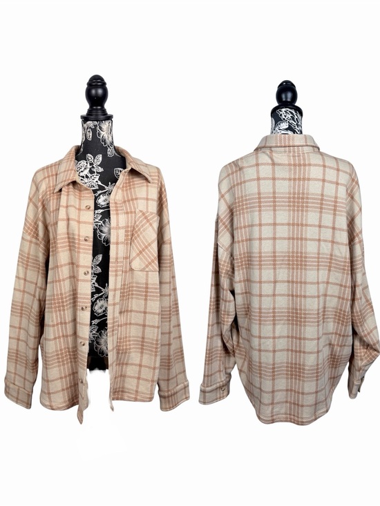 PINK Victoria's Secret Tops - VS Pink beige plaid oversize soft button down shacket size large